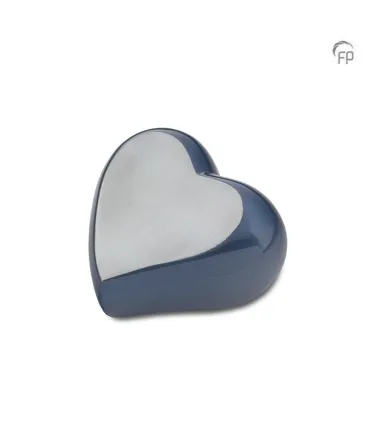 Metalen Mini Hart Urn Mat Zilverkleur met Blauw