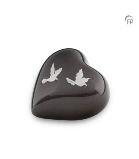 Metalen Mini Hart Urn Antraciet Zilverkleurige Vogels