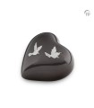 Metalen Mini Hart Urn Antraciet Zilverkleurige Vogels