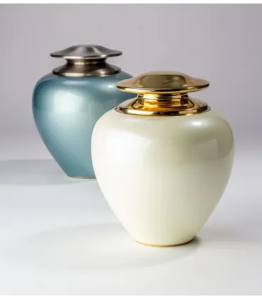 Grote Metalen Urn Satori Parelmoer Wit met Goudkleur