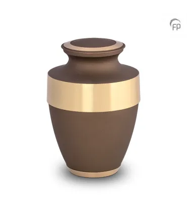 Grote Metalen Urn Bruin met Goudkleurige Banden