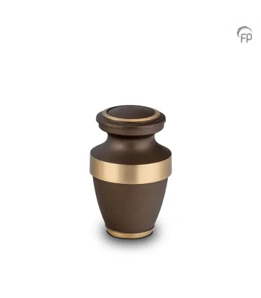 Metalen Mini Urn Bruin met Goudkleurige Banden