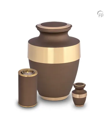 Metalen Mini Urn Bruin met Goudkleurige Banden