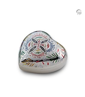 Metalen Mini Hart Urn Zilverkleur met Gekleurd Bloemenpatroon