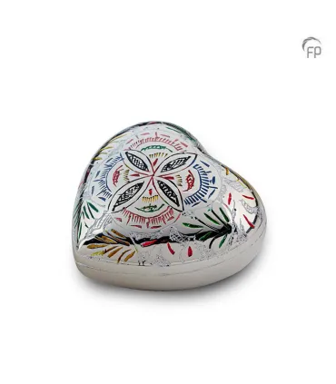 Metalen Mini Hart Urn Zilverkleur met Gekleurd Bloemenpatroon
