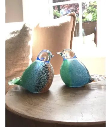 Glazen Memorie Urn Bird Blauw/Wit/Groen/Bruin/Oranje