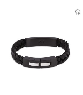 Leren Gevlochten 'Memory of a Lifetime' Armband Zwart Zilver RVS