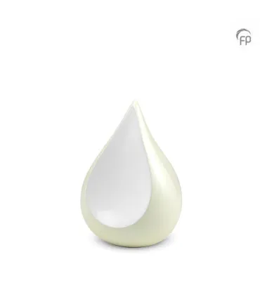 Kleine Metalen Urn Ivoor Wit Teardrop