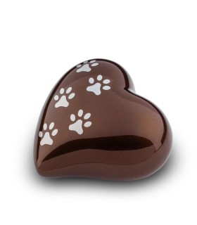 Kleine Metalen Dieren Hart Urn Pootjes Bruin met Zilverkleur