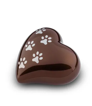 Kleine Metalen Dieren Hart Urn Pootjes Bruin met Zilverkleur