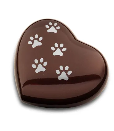Grote Metalen Dieren Hart Urn Pootjes Bruin met Zilverkleur