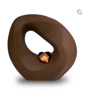 Grote Keramische Urn Mastaba Bruin Met Bronskleurig Hartje