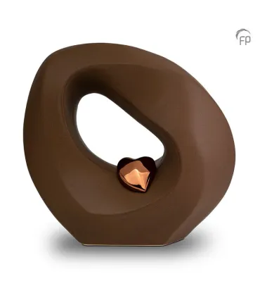 Grote Keramische Urn Mastaba Bruin Met Bronskleurig Hartje