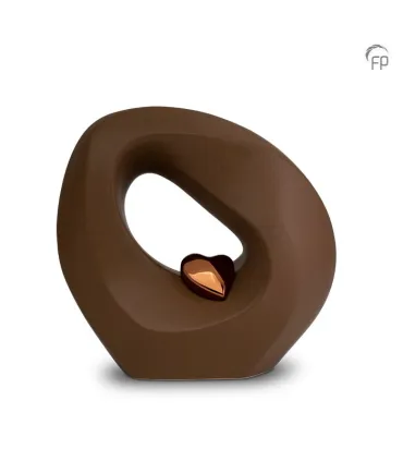 Middel Grote Keramische Urn Mastaba Bruin Met Bronskleurig Hartje