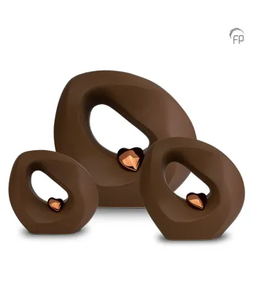 Middel Grote Keramische Urn Mastaba Bruin Met Bronskleurig Hartje