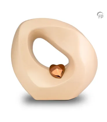 Grote Keramische Urn Mastaba Crème Met Bronskleurig Hartje