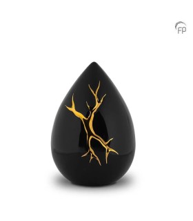 Middelgrote Keramische Urn Kintsugi Zwart met Goudkleur