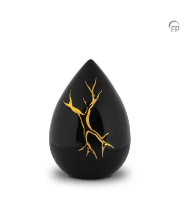 Middelgrote Keramische Urn Kintsugi Zwart met Goudkleur