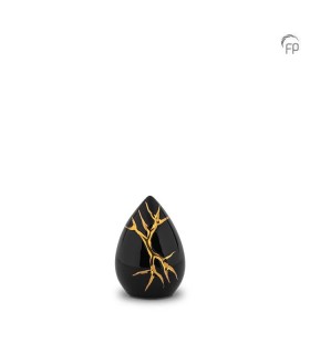 Keramische Mini Urn Kintsugi Zwart met Goudkleur