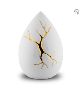 Grote Keramische Urn Kintsugi Wit met Goudkleur