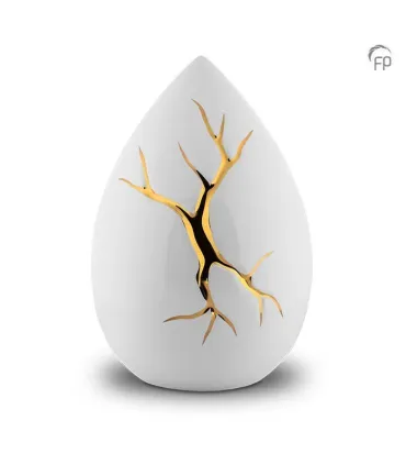 Grote Keramische Urn Kintsugi Wit met Goudkleur