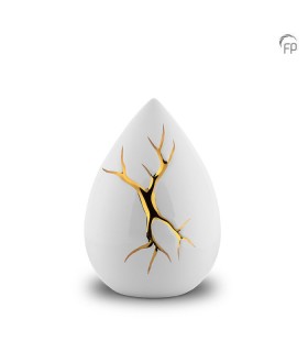 Middelgrote Keramische Urn Kintsugi Wit met Goudkleur