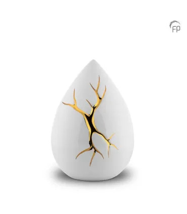 Middelgrote Keramische Urn Kintsugi Wit met Goudkleur