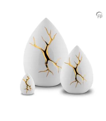 Keramische Mini Urn Kintsugi Wit met Goudkleur