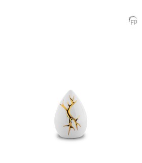 Keramische Mini Urn Kintsugi Wit met Goudkleur