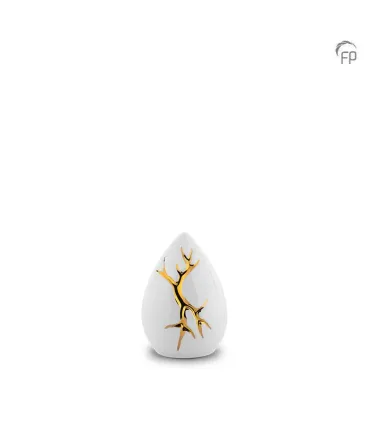 Keramische Mini Urn Kintsugi Wit met Goudkleur