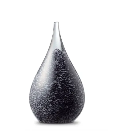Glazen Memorie Urn Druppel Small Zwart Wit Melange Opaque