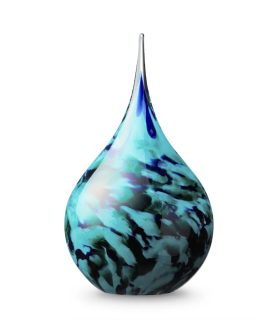 Glazen Memorie Urn Druppel Small Turquoise Groen Blauw Wit