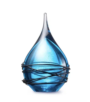 Glazen Memorie Urn Druppel Small Lichtblauw Swirl