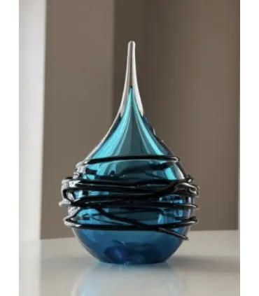 Glazen Memorie Urn Druppel Small Lichtblauw Swirl