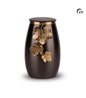 Grote Metalen Urn Eternal Bloom Antracietgrijs met Goudkleurig bladmotief