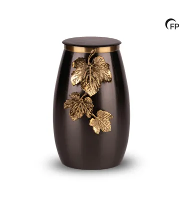 Grote Metalen Urn Eternal Bloom Antracietgrijs met Goudkleurig bladmotief