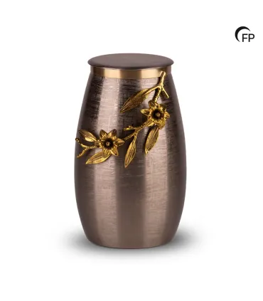 Grote Metalen Urn Eternal Bloom Zilverkleur met Goudkleurig bloemenmotief